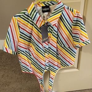 Collectif Sammy Diagonal Rainbow Blouse NWT